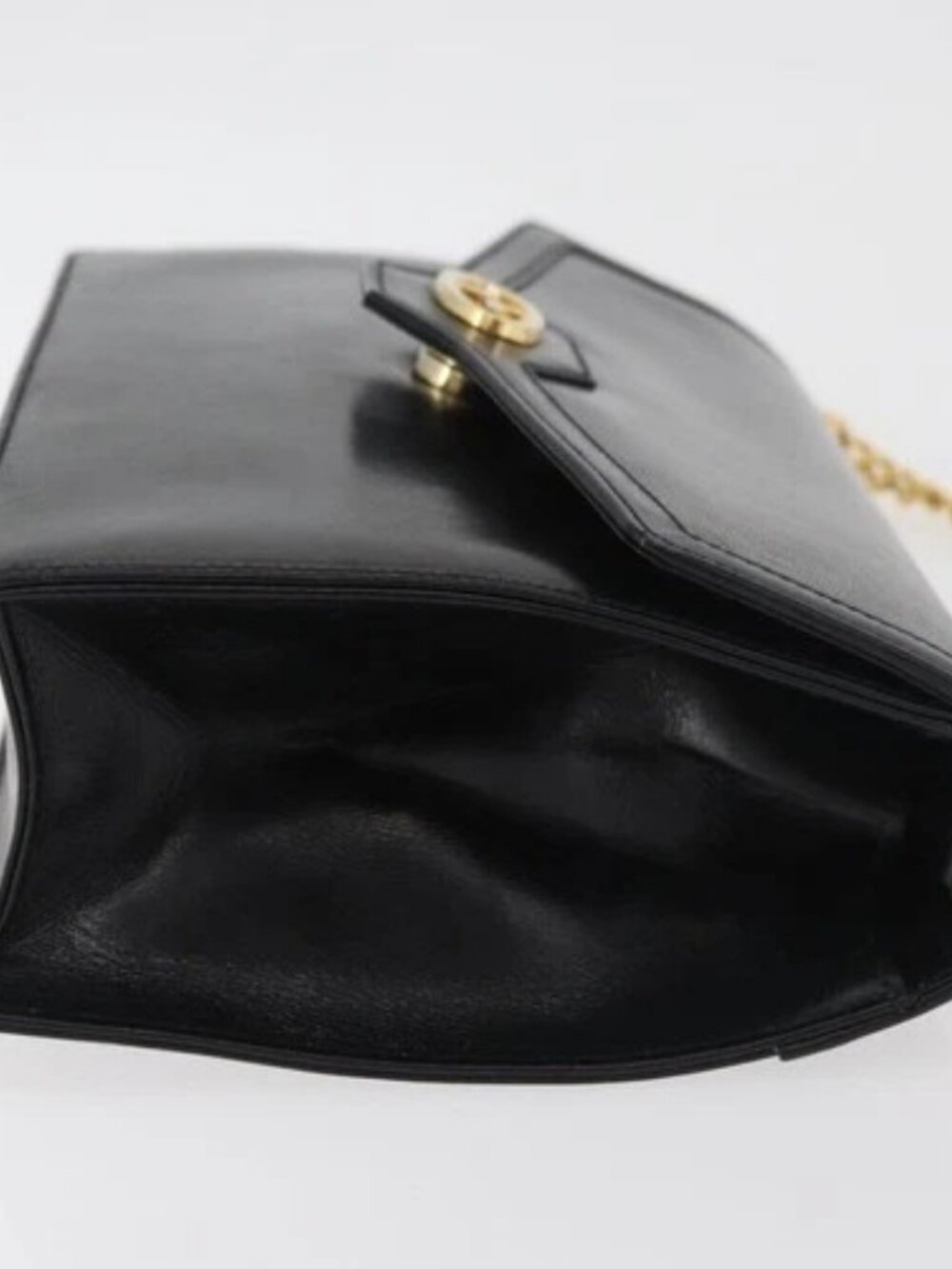 GUCCI Chain Shoulder Bag Leather Black Gold Auth 182515 - Picture 4 of 16